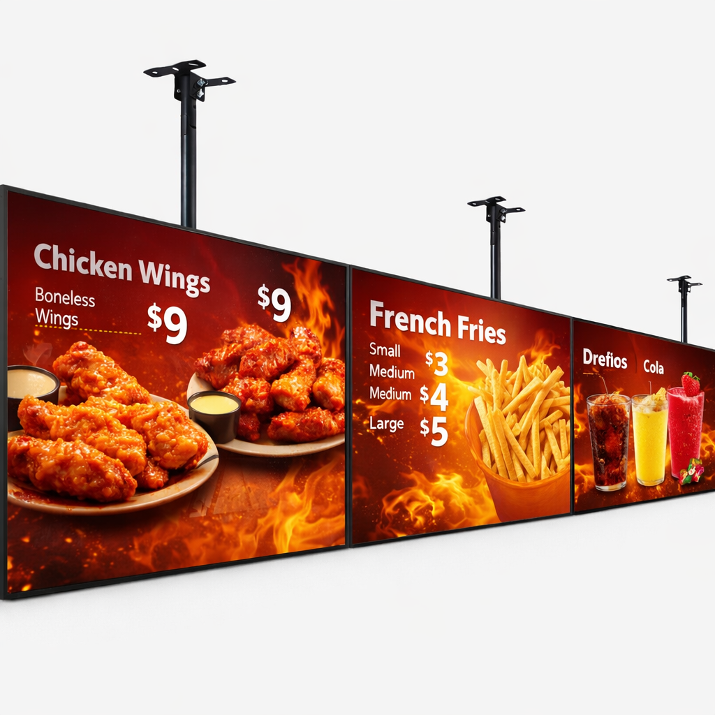 Triple 55” Commercial Digital Menu Board System – QSR & Restaurant Display | Hardware Only