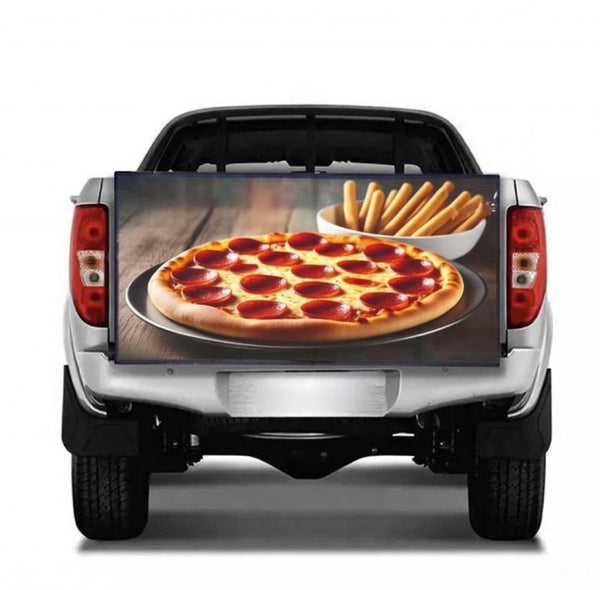 53” Full-Color LED Truck Tailgate Advertising Sign – P3.9 HD Video Board – WiFi/App Programmable – Waterproof IP65 – Hitch Mount Pickup Truck LED Display