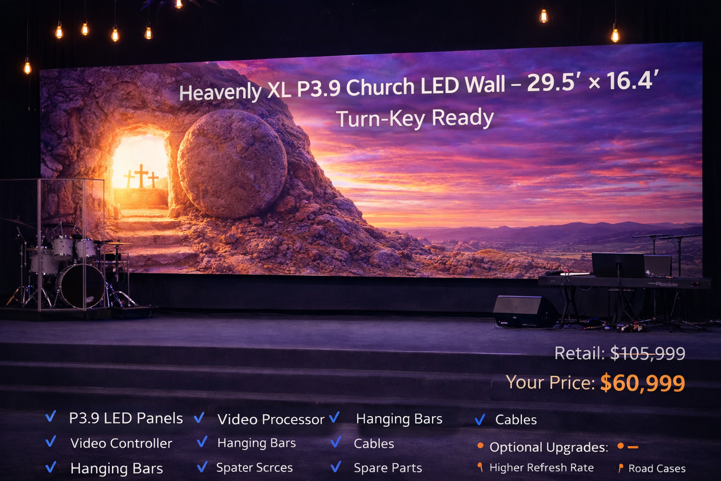 MASTERPIECE XL P3.9 Church LED Wall – 29.5’ × 16.4’ | Turn-Key Ready