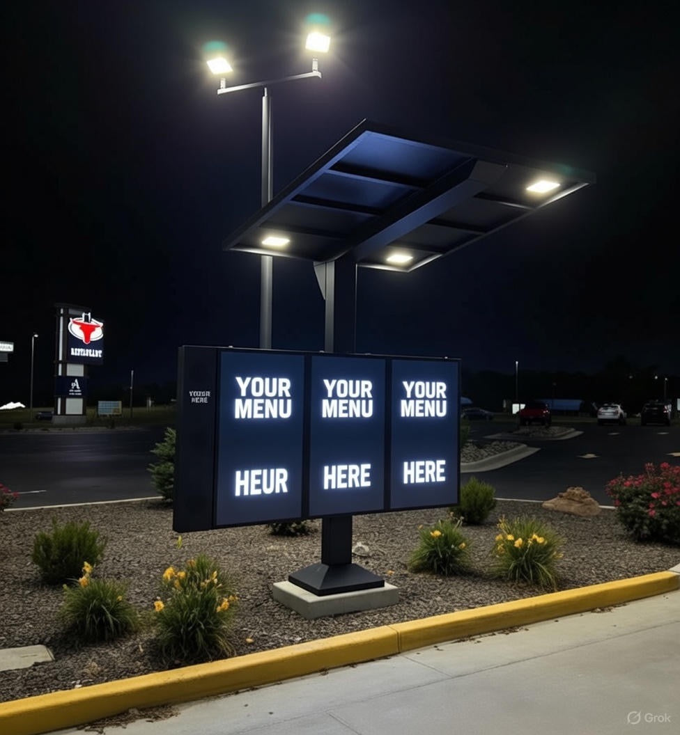 Triple 55” Outdoor Drive-Thru Digital Menu Board System with Canopy | Commercial Grade Complete Setup Mount Included For Easy Setup