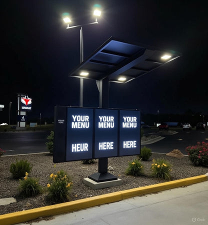 Triple 55” Outdoor Drive-Thru Digital Menu Board System with Canopy | Commercial Grade Complete Setup Mount Included For Easy Setup